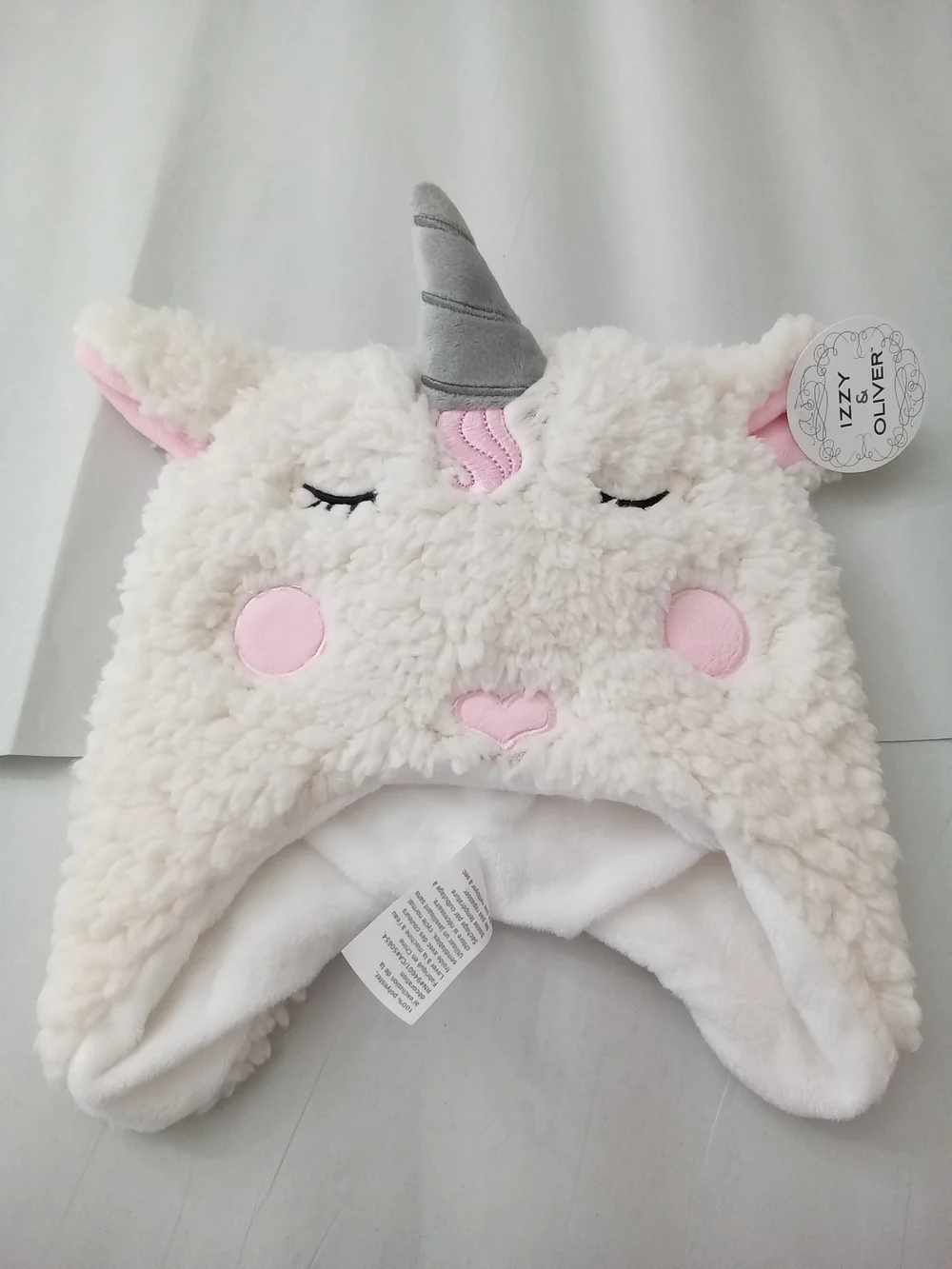 NWT Izzy & Oliver Baby Unicorn Sherpa Winter Hat Soft Plush White Pink